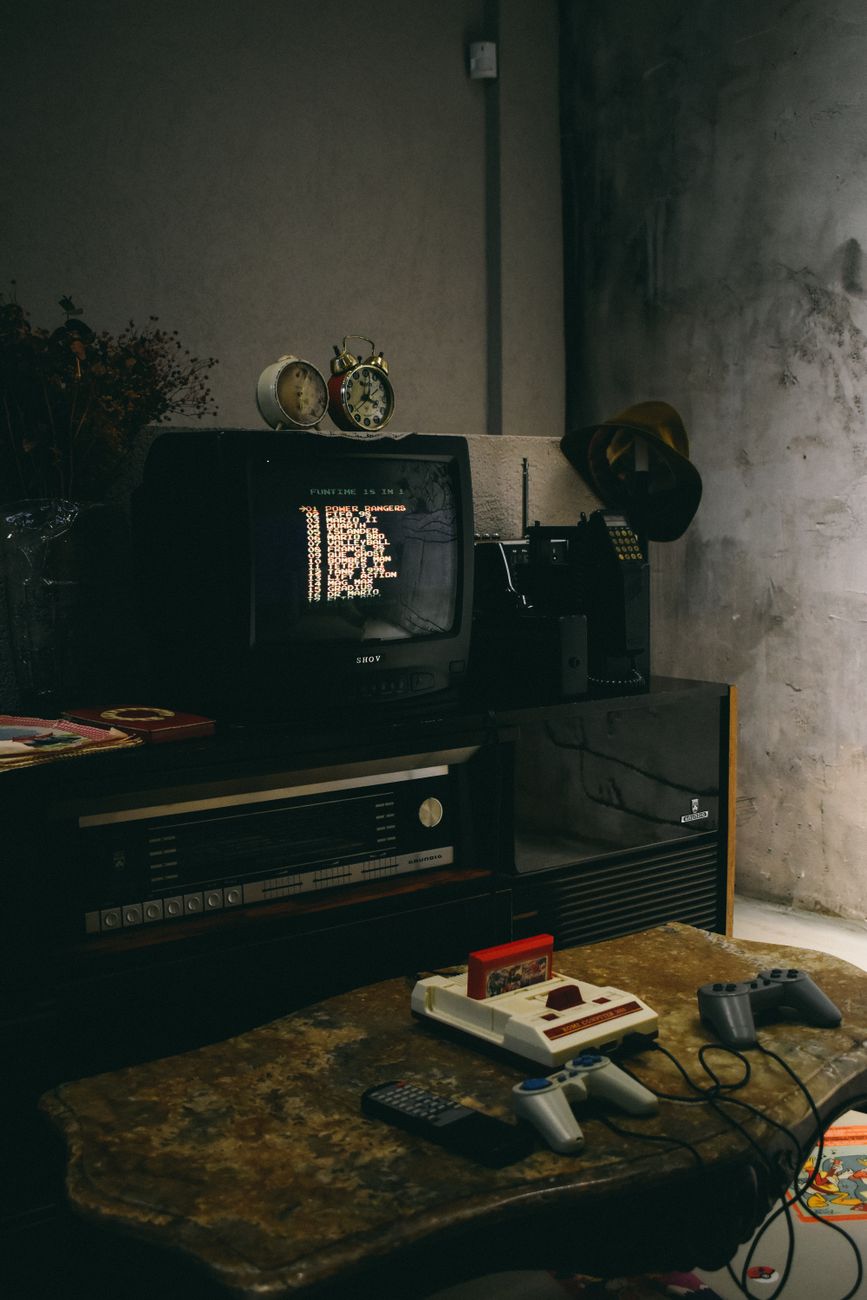 Nostalgic retro gaming setup with glowing screen